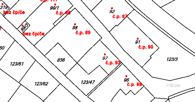 Senetářov 93 na parcele st. 97 v KÚ Senetářov, Katastrální mapa