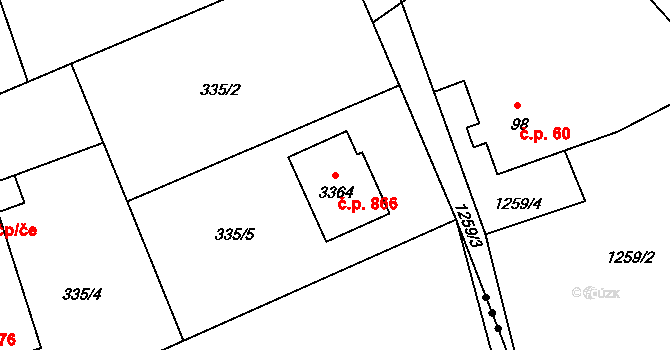 Ostravice 866 na parcele st. 3364 v KÚ Ostravice 1, Katastrální mapa