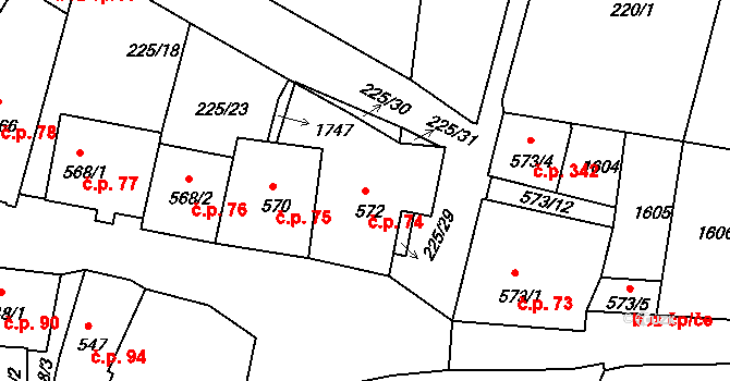 Plešivec 74, Český Krumlov na parcele st. 572 v KÚ Český Krumlov, Katastrální mapa