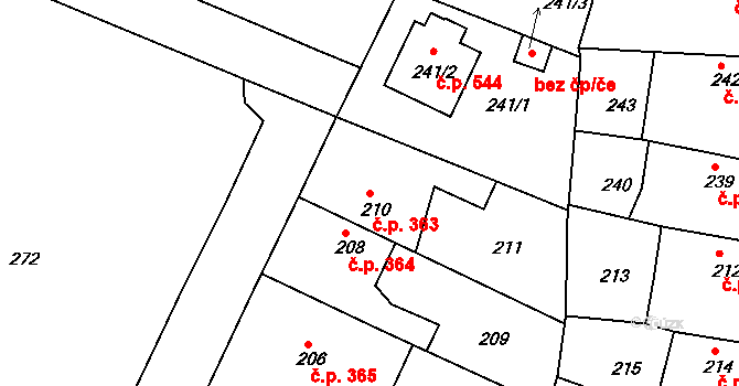 Kamenice nad Lipou 363 na parcele st. 210 v KÚ Kamenice nad Lipou, Katastrální mapa
