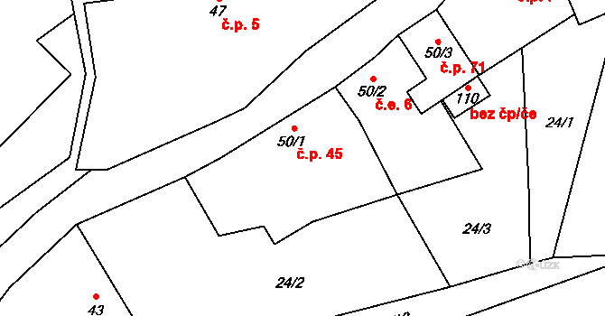 Čekanice 45, Blatná na parcele st. 50/1 v KÚ Čekanice, Katastrální mapa