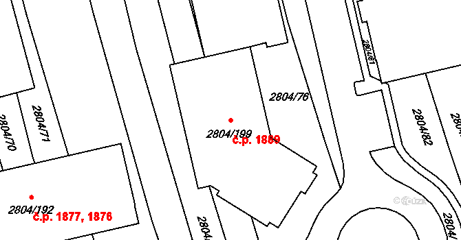 Šlapanice 1889 na parcele st. 2804/199 v KÚ Šlapanice u Brna, Katastrální mapa