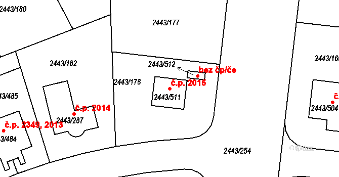 Roztoky 2015 na parcele st. 2443/511 v KÚ Roztoky u Prahy, Katastrální mapa