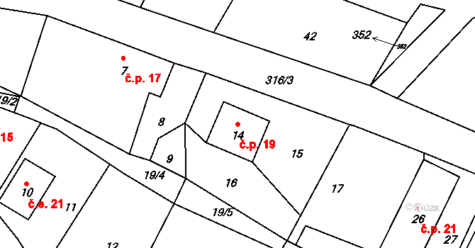 Rýdeč 19, Malečov na parcele st. 14 v KÚ Rýdeč, Katastrální mapa