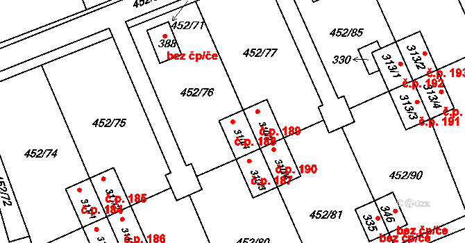 Malá Čermná 188, Čermná nad Orlicí na parcele st. 310/1 v KÚ Malá Čermná nad Orlicí, Katastrální mapa