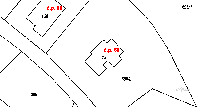Přibyslavice 65, Vlkaneč na parcele st. 125 v KÚ Přibyslavice u Vlkanče, Katastrální mapa