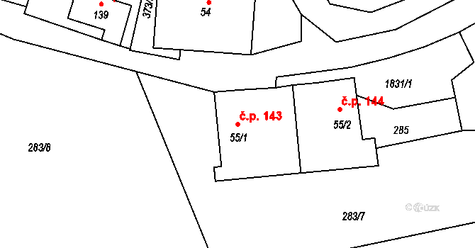 Albeř 143, Nová Bystřice na parcele st. 55/1 v KÚ Albeř, Katastrální mapa