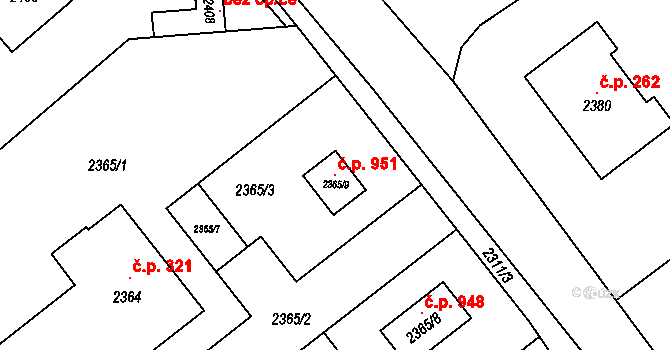 Libušín 951 na parcele st. 2365/9 v KÚ Libušín, Katastrální mapa