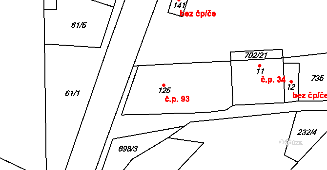 Bohuslavice 93 na parcele st. 125 v KÚ Bohuslavice u Konice, Katastrální mapa