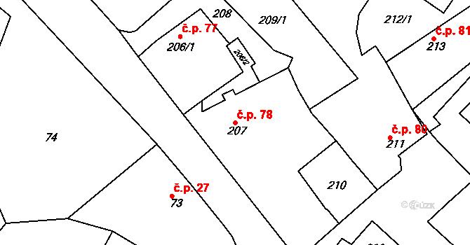 Konice 78, Znojmo na parcele st. 207 v KÚ Konice u Znojma, Katastrální mapa
