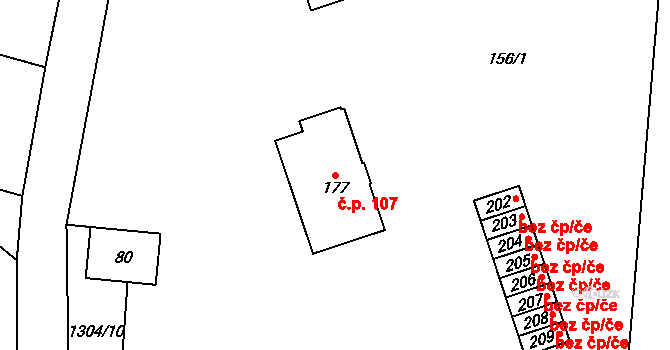 Partutovice 107 na parcele st. 177 v KÚ Partutovice, Katastrální mapa