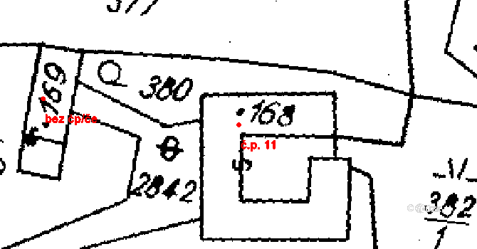Střítež nad Ludinou 11 na parcele st. 168 v KÚ Střítež nad Ludinou, Katastrální mapa