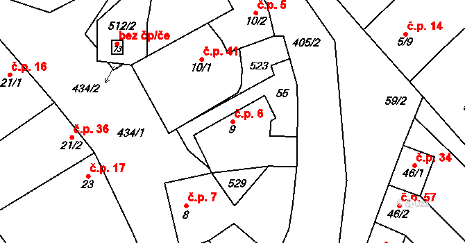 Tupec 6, Veselíčko na parcele st. 9 v KÚ Tupec, Katastrální mapa