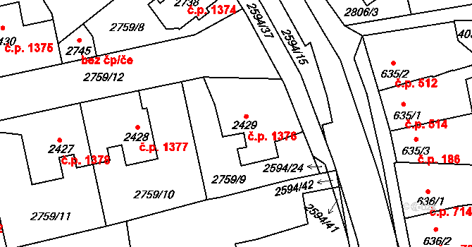 Lipník nad Bečvou I-Město 1376, Lipník nad Bečvou na parcele st. 2429 v KÚ Lipník nad Bečvou, Katastrální mapa
