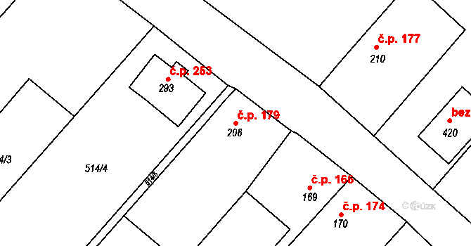 Záboří nad Labem 179 na parcele st. 208 v KÚ Záboří nad Labem, Katastrální mapa
