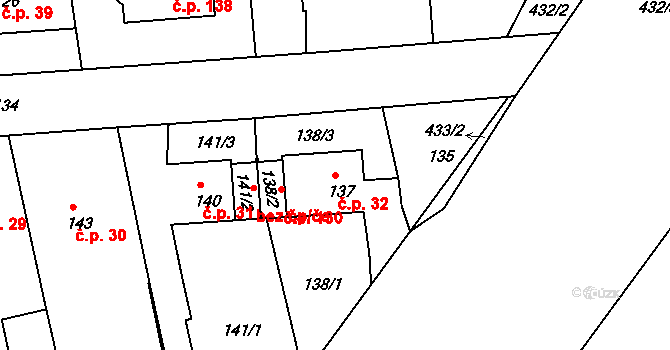Pávov 32, Jihlava na parcele st. 137 v KÚ Pávov, Katastrální mapa
