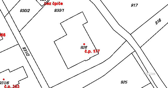 Kunčičky u Bašky 177, Baška na parcele st. 928 v KÚ Kunčičky u Bašky, Katastrální mapa