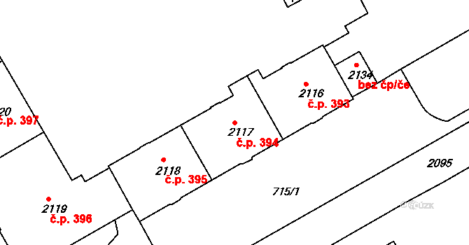 Lyžbice 394, Třinec na parcele st. 2117 v KÚ Lyžbice, Katastrální mapa