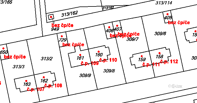 Řež 110, Husinec na parcele st. 160 v KÚ Husinec u Řeže, Katastrální mapa
