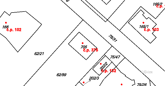 Radošovice 375, Říčany na parcele st. 705 v KÚ Říčany-Radošovice, Katastrální mapa