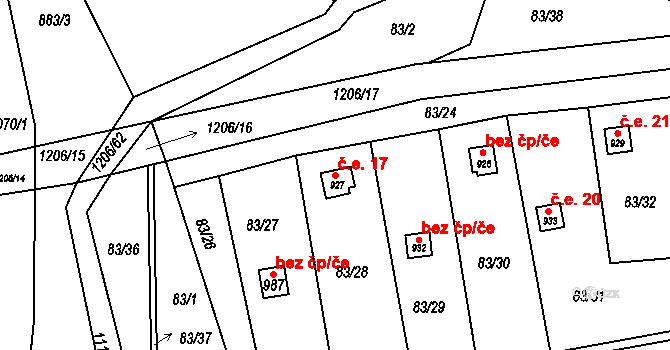 Olšany 17, Brandýsek na parcele st. 927 v KÚ Brandýsek, Katastrální mapa