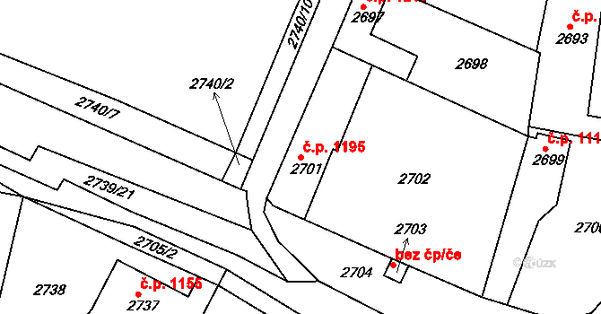 Roztoky 1195 na parcele st. 2701 v KÚ Žalov, Katastrální mapa