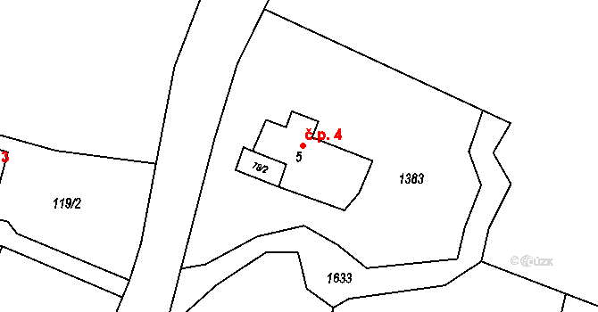Kuří 4, Benešov nad Černou na parcele st. 5 v KÚ Kuří, Katastrální mapa