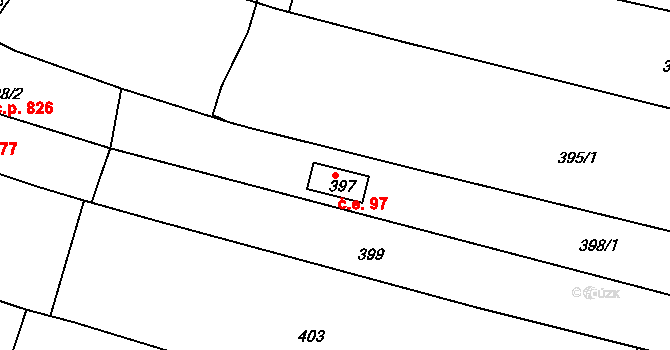 Veverská Bítýška 97 na parcele st. 397 v KÚ Veverská Bítýška, Katastrální mapa