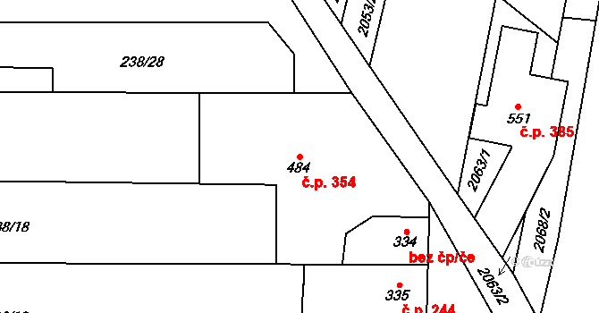 Žeravice 354 na parcele st. 484 v KÚ Žeravice u Kyjova, Katastrální mapa