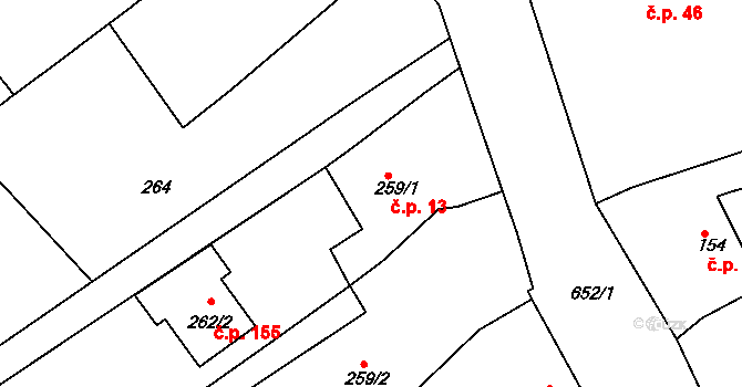 Opatovice 13, Vyškov na parcele st. 259/1 v KÚ Opatovice u Vyškova, Katastrální mapa