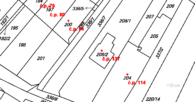 Lhota 137, Vyškov na parcele st. 208/2 v KÚ Lhota, Katastrální mapa