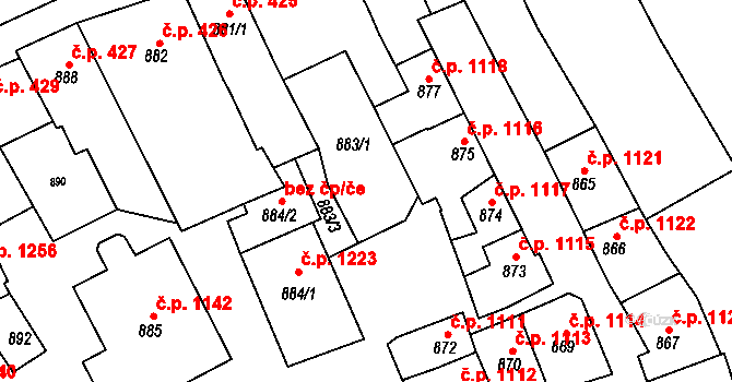 Rousínov 1107 na parcele st. 883/1 v KÚ Rousínov u Vyškova, Katastrální mapa
