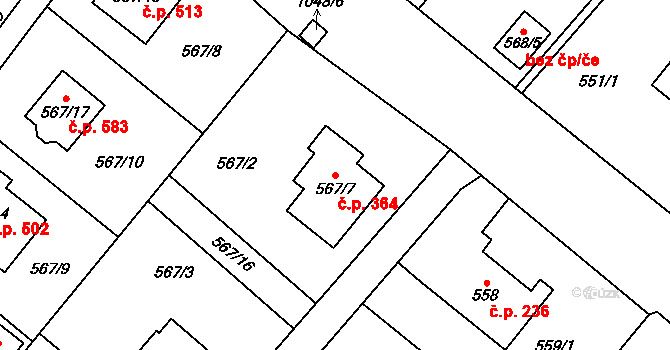 Krmelín 364 na parcele st. 567/7 v KÚ Krmelín, Katastrální mapa