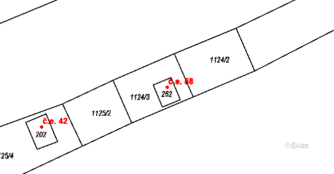 Zdebuzeves 58, Divišov na parcele st. 262 v KÚ Zdebuzeves, Katastrální mapa