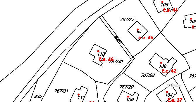 Mukov 46, Hrobčice na parcele st. 110 v KÚ Mukov, Katastrální mapa