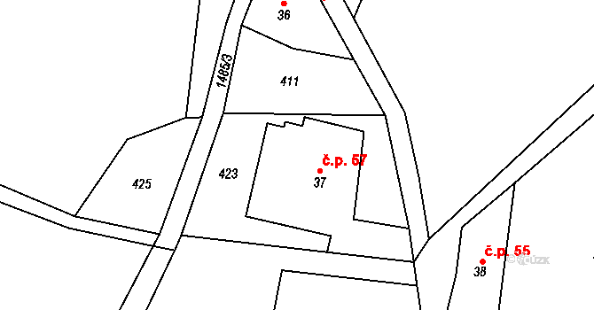 Křížlice 57, Jestřabí v Krkonoších na parcele st. 37 v KÚ Křížlice, Katastrální mapa