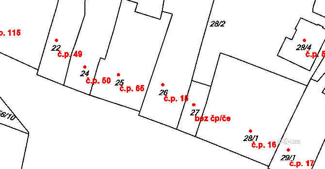 Tetín 15 na parcele st. 26 v KÚ Tetín u Berouna, Katastrální mapa