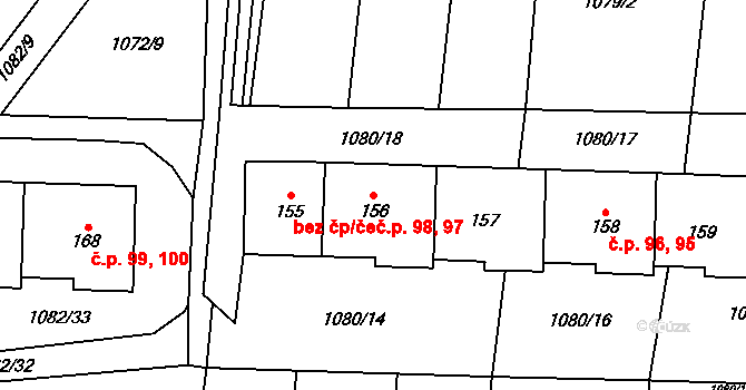 Cebiv 97,98 na parcele st. 156 v KÚ Cebiv, Katastrální mapa