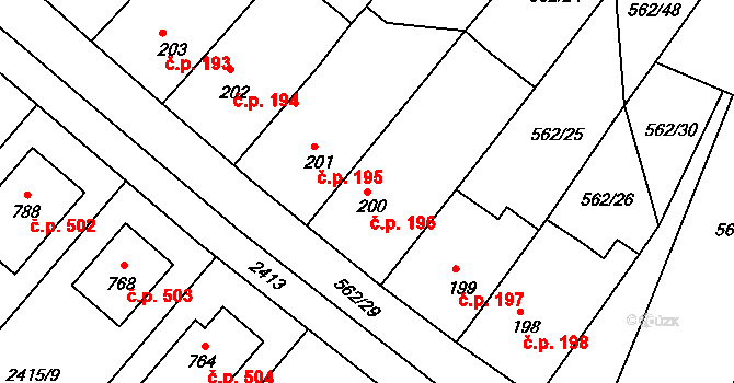 Předměřice nad Labem 196 na parcele st. 200 v KÚ Předměřice nad Labem, Katastrální mapa