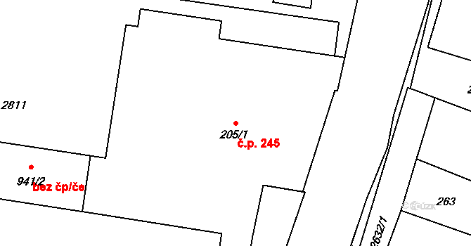 Třebechovice pod Orebem 245 na parcele st. 205/1 v KÚ Třebechovice pod Orebem, Katastrální mapa