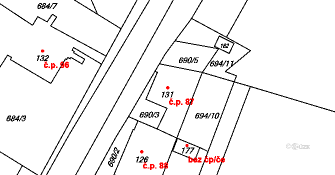 Břevenec 87, Šumvald na parcele st. 131 v KÚ Břevenec, Katastrální mapa