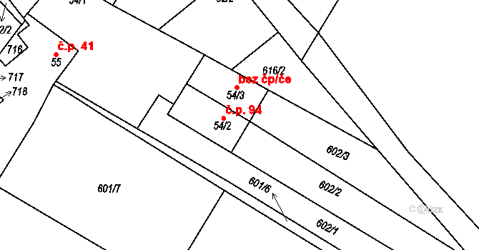 Rovné 94, Krabčice na parcele st. 54/2 v KÚ Rovné pod Řípem, Katastrální mapa