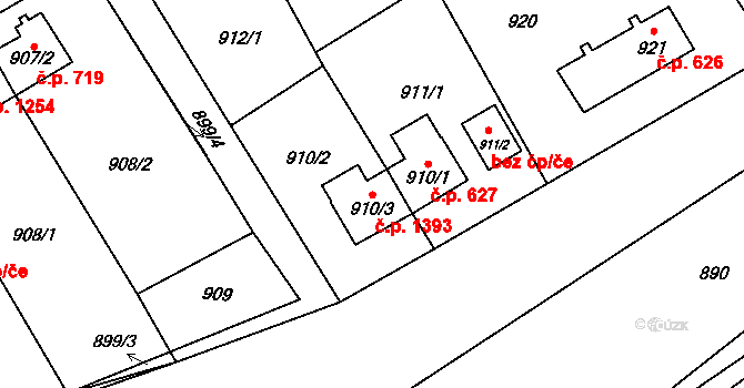 Poruba 627, Orlová na parcele st. 910/1 v KÚ Poruba u Orlové, Katastrální mapa