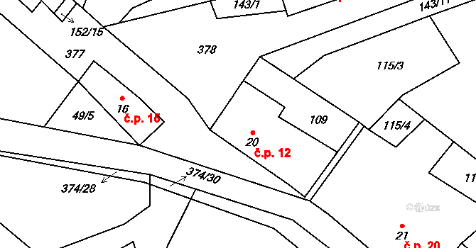 Oseky 12, Prachatice na parcele st. 20 v KÚ Oseky, Katastrální mapa