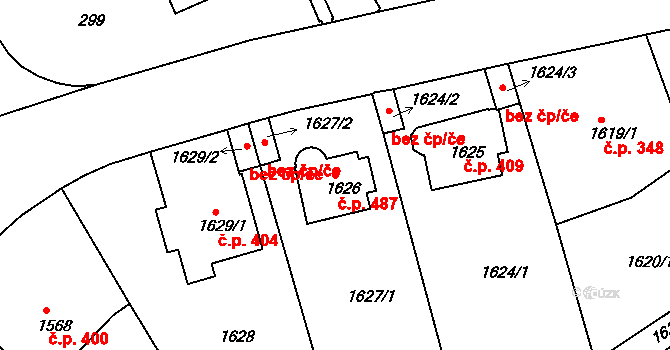 Střekov 487, Ústí nad Labem na parcele st. 1626 v KÚ Střekov, Katastrální mapa