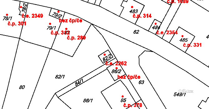 Střekov 2262, Ústí nad Labem na parcele st. 82/2 v KÚ Střekov, Katastrální mapa