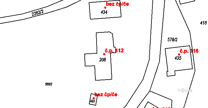 Pastviny 112 na parcele st. 208 v KÚ Pastviny u Klášterce nad Orlicí, Katastrální mapa