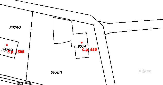 Dolní Lutyně 446 na parcele st. 3074 v KÚ Dolní Lutyně, Katastrální mapa