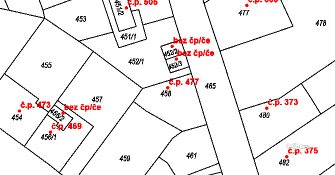 Proboštov 477 na parcele st. 458 v KÚ Proboštov u Teplic, Katastrální mapa