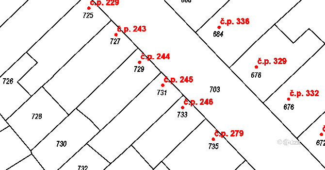 Ladná 245 na parcele st. 731 v KÚ Ladná, Katastrální mapa